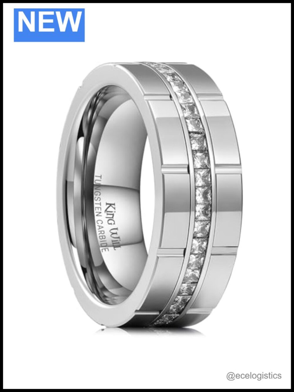 8mm Tungsten Carbide Wedding Ring White Cubic Zircon Inlay Unisex